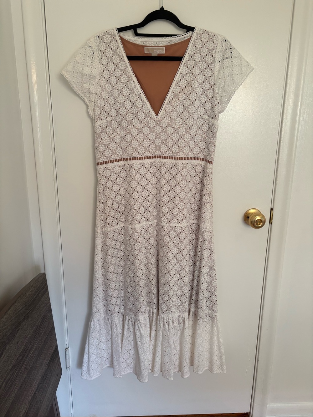 Michael Kors White Eyelet V‑Neck Midi Dress